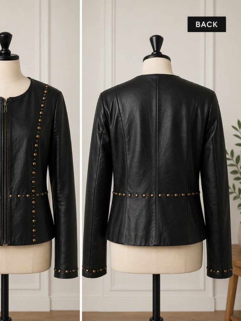 Chic Black Leather Studded Jacket – Statement Piece! - Picture 2 of 2
